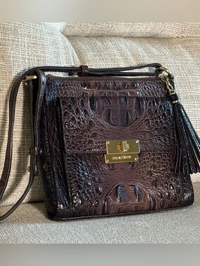 Brown Brahmin Bag Built-in Wallet Croc Embossed Leather